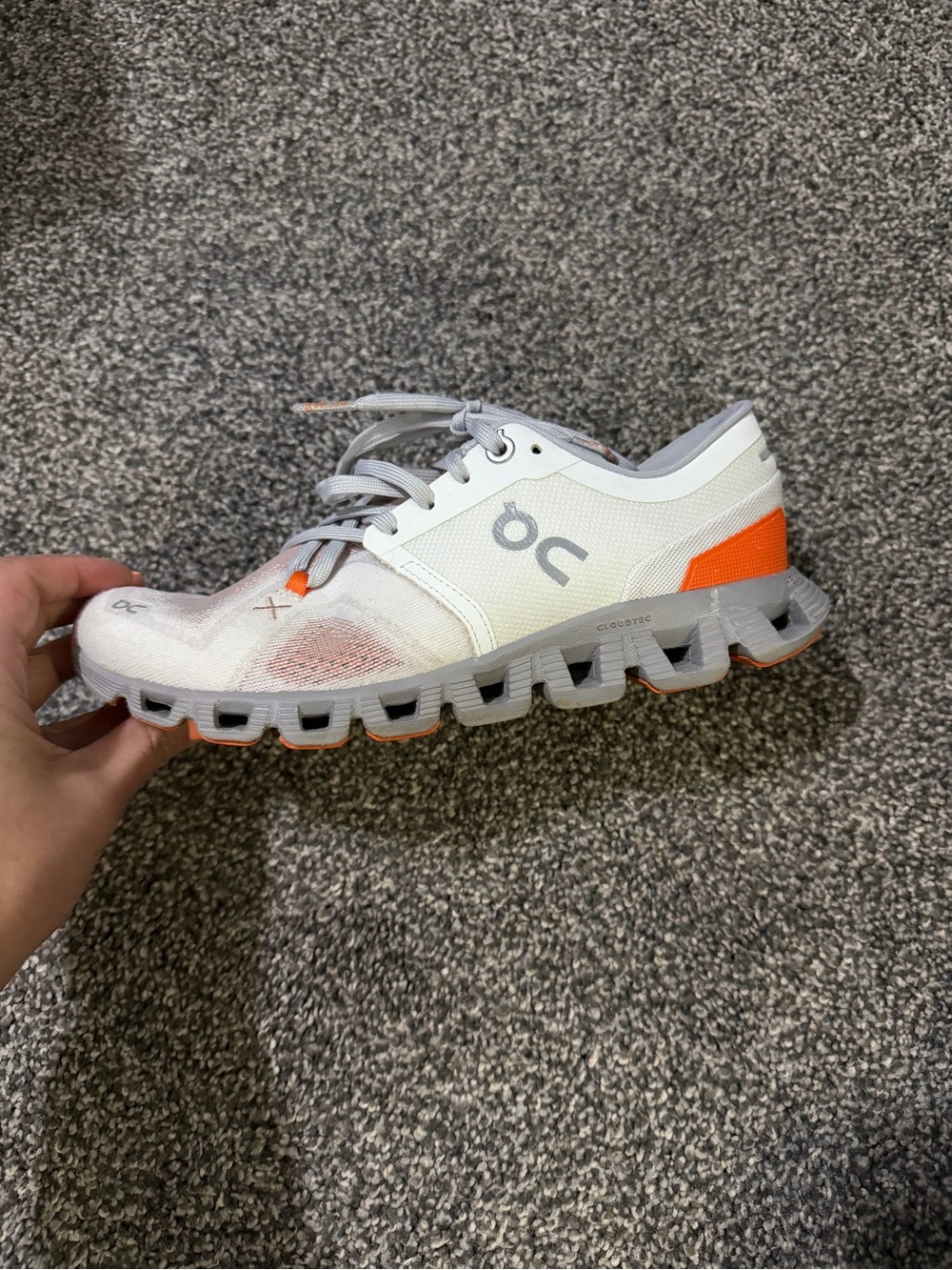 On Running Kids White and Orange Cloud Sneaker